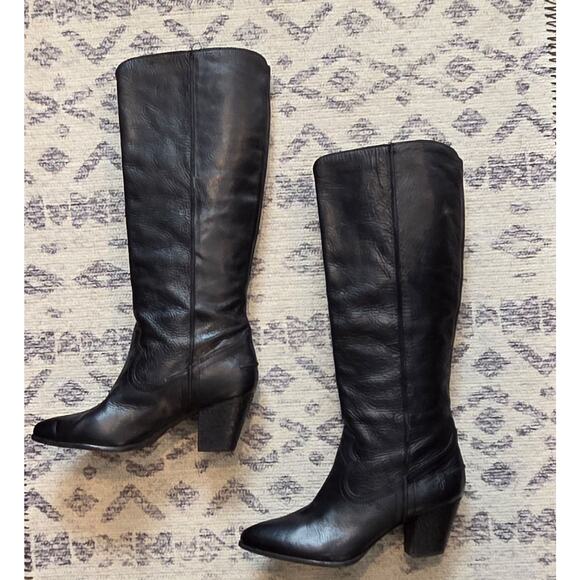 Frye Black Leather Western Knee-High Boots Size 10M Pointed Toe - Picture 4 of 17